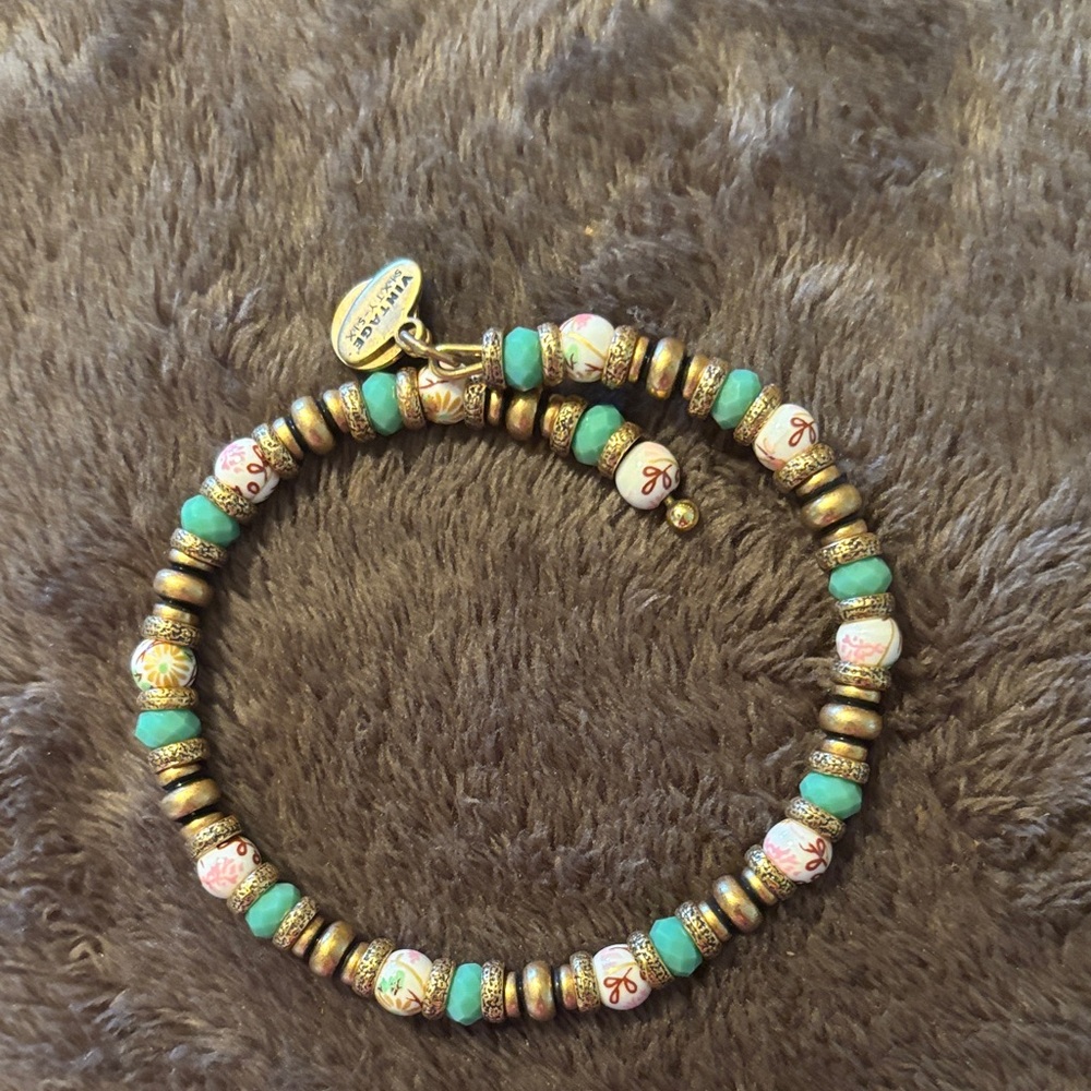 Alex and Ani Gold and Turquoise Beaded Bracelet